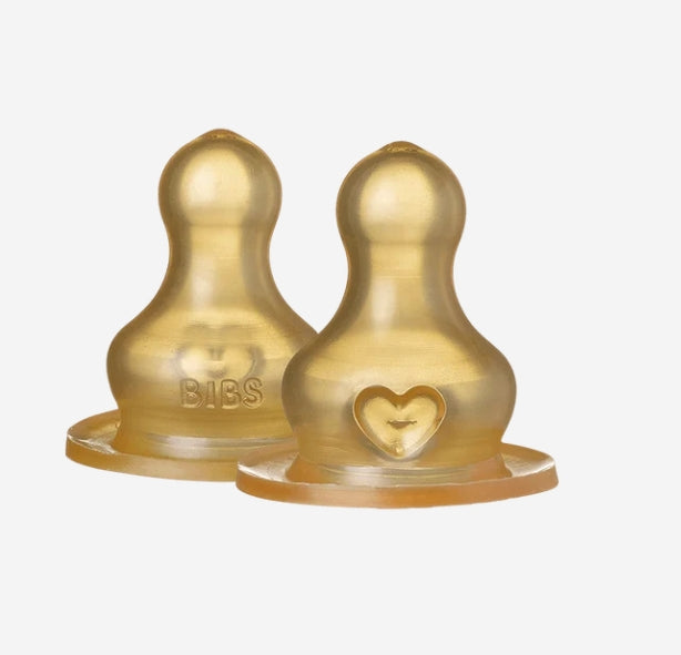 BIBS Baby Bottle Nipple Round Latex 2 pack Fast Flow